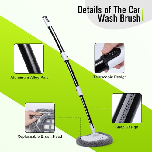 Alyvisun 15^0 Curved Car Wash Brush with Telescopic Handle 120cm Thickness Aluminum Alloy Rod, 2 Soft Chenille Head-Cleaning Mop for Washing Cars Truck SUV RV Caravans and Household, Scratch Free - Damaged Box