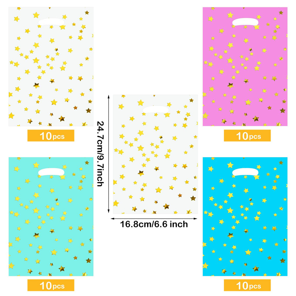 40 Pcs Party Bags with Handles - Colourful Plastic Gift Bags for Kids Christmas Birthday - Pink White Green Blue Goodie Bags