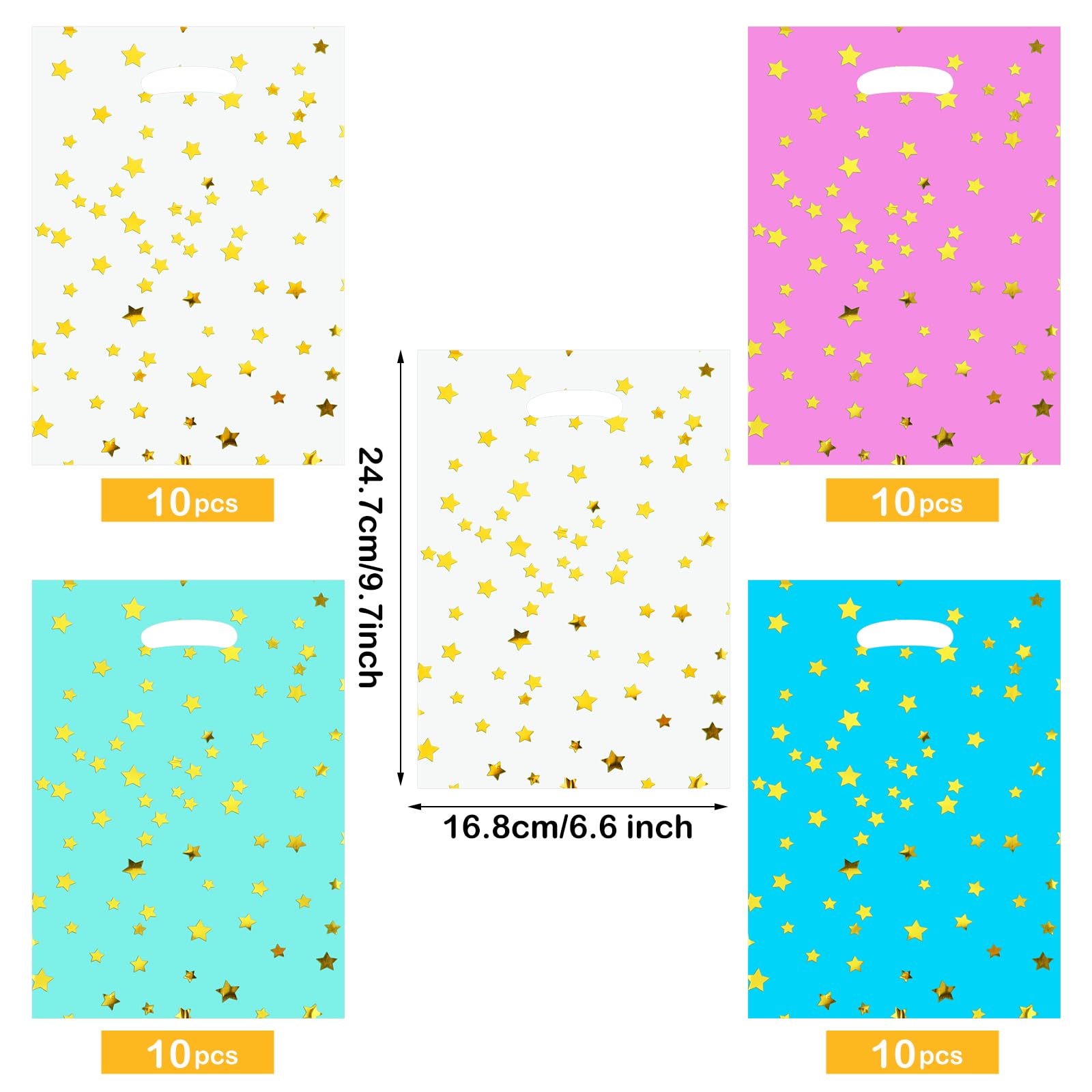 40 Pcs Party Bags with Handles - Colourful Plastic Gift Bags for Kids Christmas Birthday - Pink White Green Blue Goodie Bags