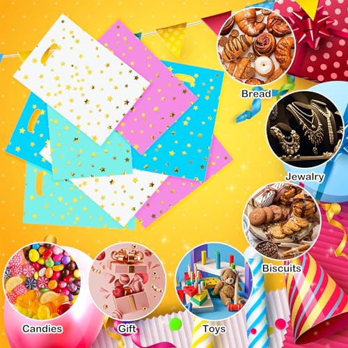 40 Pcs Party Bags with Handles - Colourful Plastic Gift Bags for Kids Christmas Birthday - Pink White Green Blue Goodie Bags