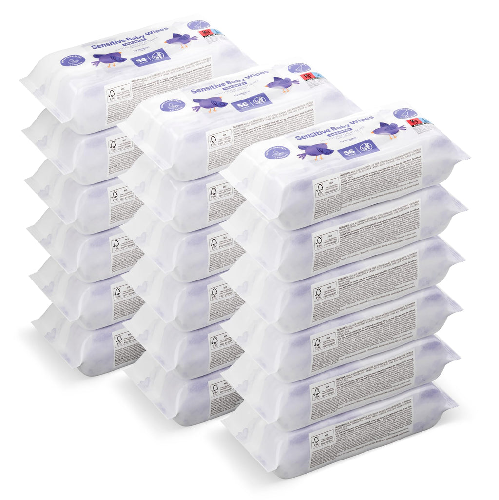 by Amazon Sensitive Baby Wipes 1008 Wipes, Unscented, 18 Pack of 56