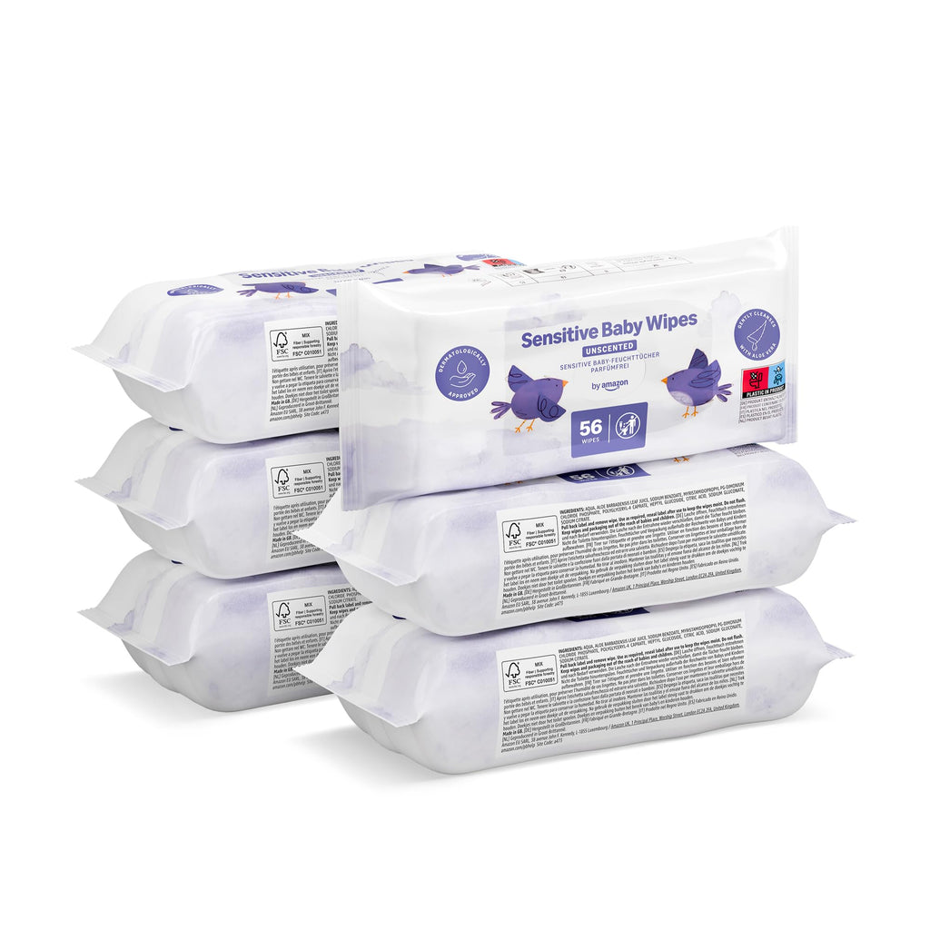 by Amazon Sensitive Baby Wipes 1008 Wipes, Unscented, 18 Pack of 56