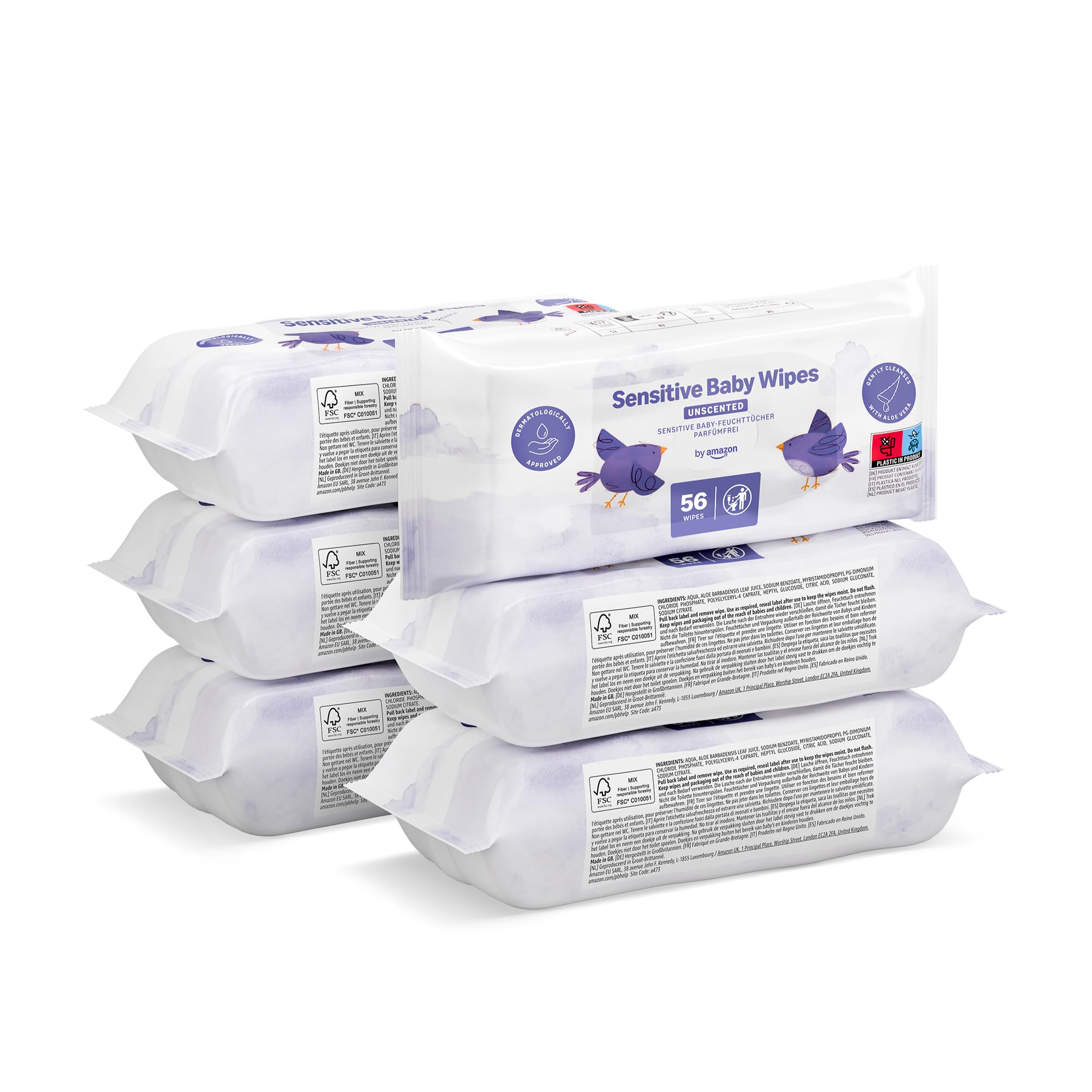 by Amazon Sensitive Baby Wipes 1008 Wipes, Unscented, 18 Pack of 56