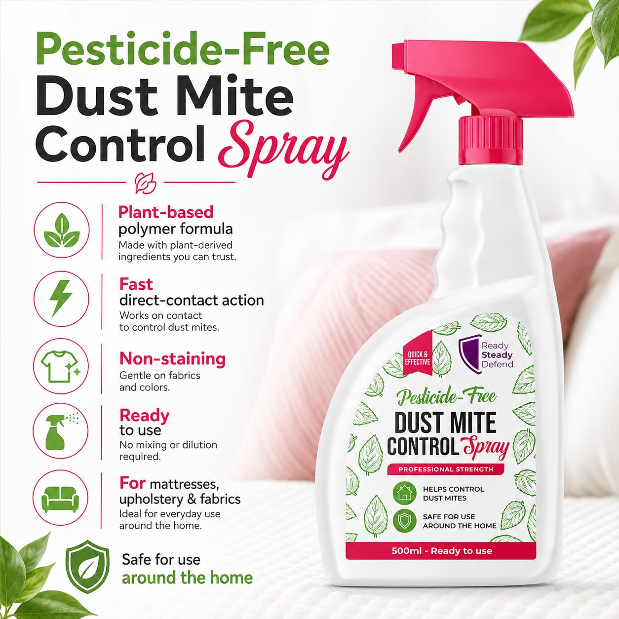 Dust Mite Killer Spray 500ml - Pesticide-Free, Eco-Friendly Pest Control for Home, Targets Mites & Insects - Very Good