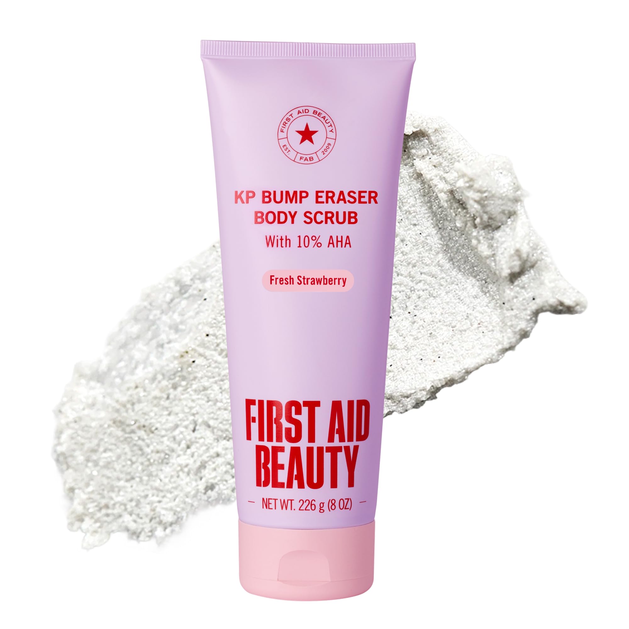 First Aid Beauty KP Bump Eraser Body Scrub 10% AHA 226g 8oz Strawberry Exfoliating Treatment for Keratosis Pilaris and Chicken Skin Bumps - Damaged Box