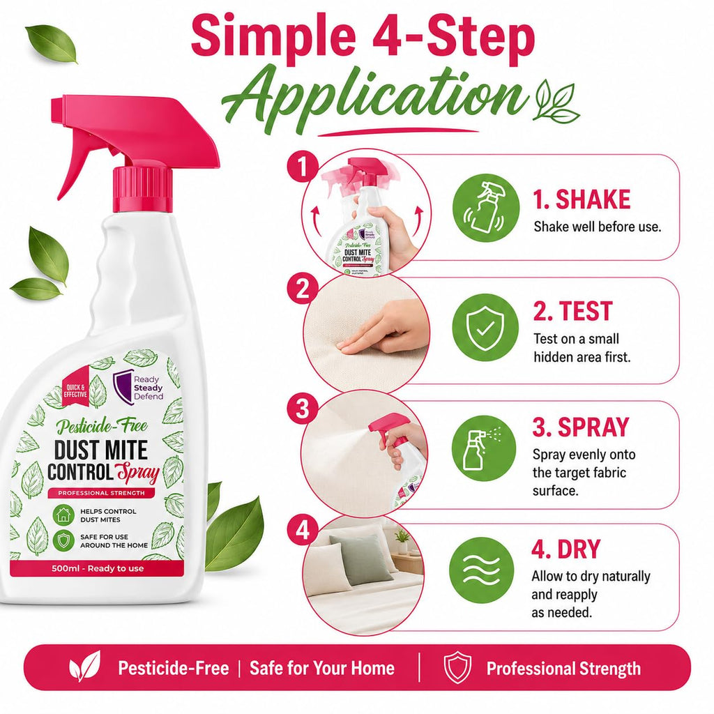 Dust Mite Killer Spray 500ml - Pesticide-Free, Eco-Friendly Pest Control for Home, Targets Mites & Insects - Very Good