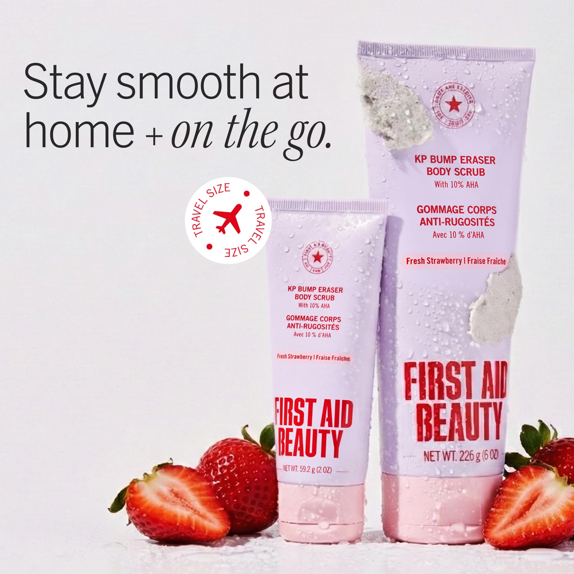 First Aid Beauty KP Bump Eraser Body Scrub 10% AHA 226g 8oz Strawberry Exfoliating Treatment for Keratosis Pilaris and Chicken Skin Bumps - Damaged Box