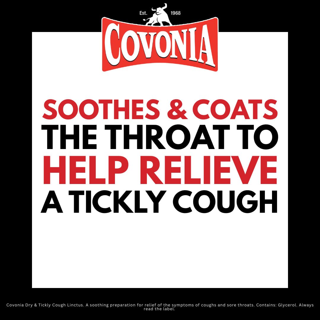 Covonia Dry & Tickly Cough Linctus Soothes And Provides Relief From Dry Coughs And Sore Throats Non Drowsy Cough Syrup Suitable For Vegetarians Cold And Flu Relief, 300ml (Always read Label First) - Very Good - BBE 07/2026