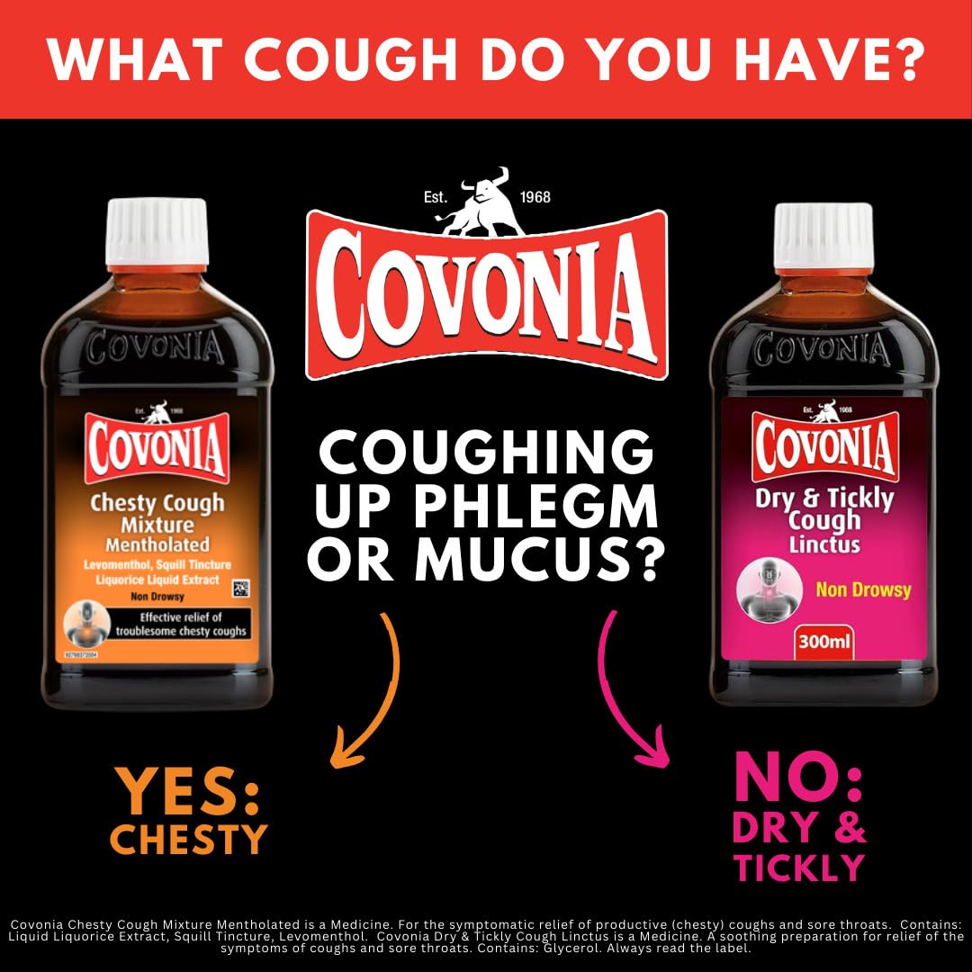 Covonia Dry & Tickly Cough Linctus Soothes And Provides Relief From Dry Coughs And Sore Throats Non Drowsy Cough Syrup Suitable For Vegetarians Cold And Flu Relief, 300ml (Always read Label First) - Very Good - BBE 07/2026