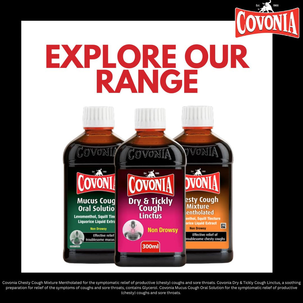 Covonia Dry & Tickly Cough Linctus Soothes And Provides Relief From Dry Coughs And Sore Throats Non Drowsy Cough Syrup Suitable For Vegetarians Cold And Flu Relief, 300ml (Always read Label First) - Very Good - BBE 07/2026