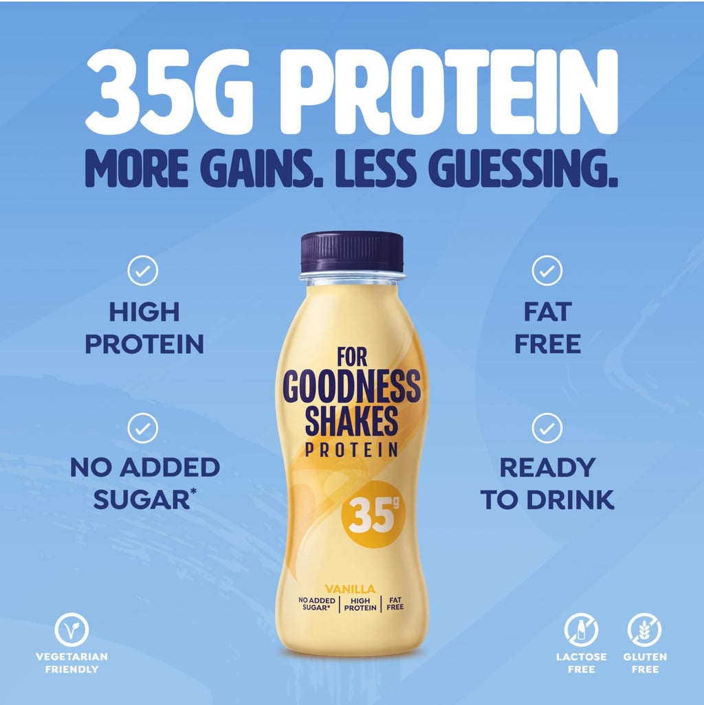 For Goodness Shakes Vanilla Protein Shake - 35g Protein, Fat-Free, No Added Sugar, 8 x 330ml Ready-to-Drink - BBE 05/2026