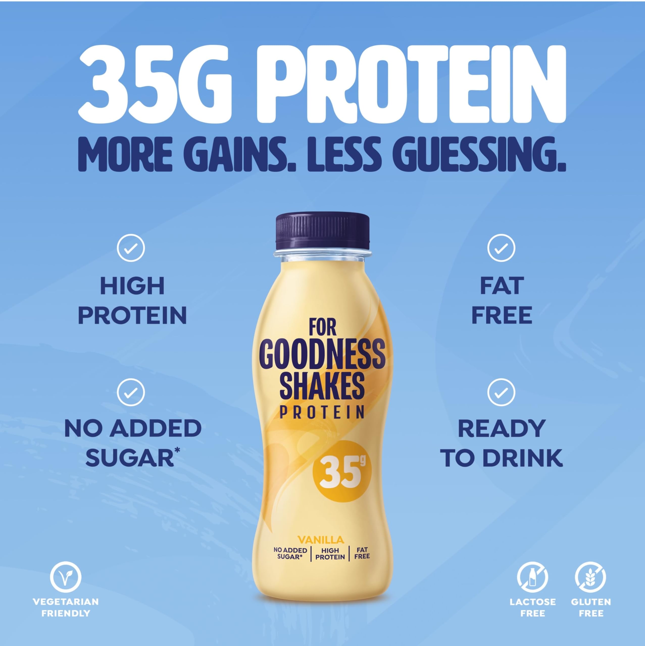 For Goodness Shakes Vanilla Protein Shake - 35g Protein, Fat-Free, No Added Sugar, 8 x 330ml Ready-to-Drink - BBE 05/2026
