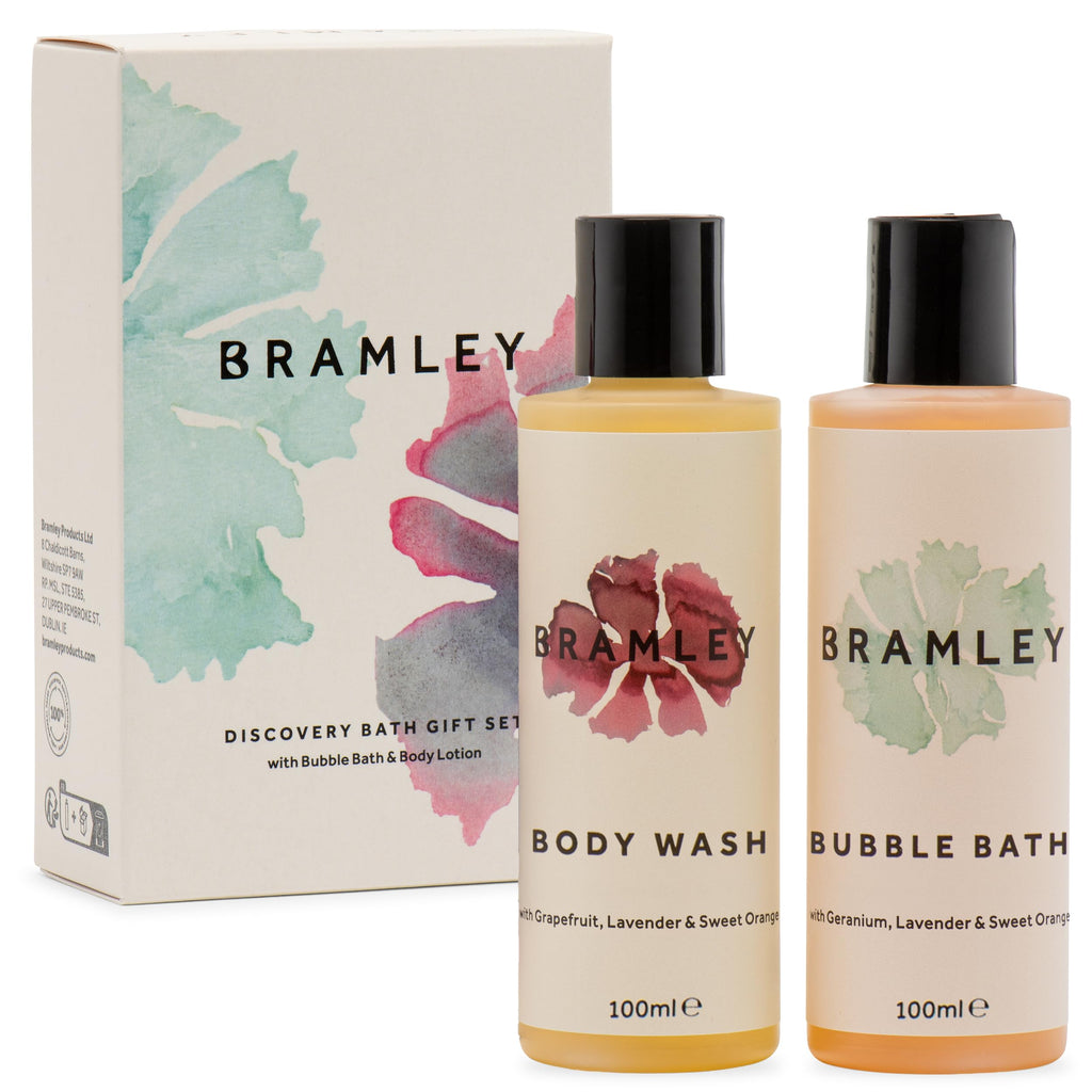 Bramley Discovery Bath Gift Set 2 x 100ml Body Lotion and Bubble Bath Natural Essential Oil Toiletries Gift for Women and Travel Kit