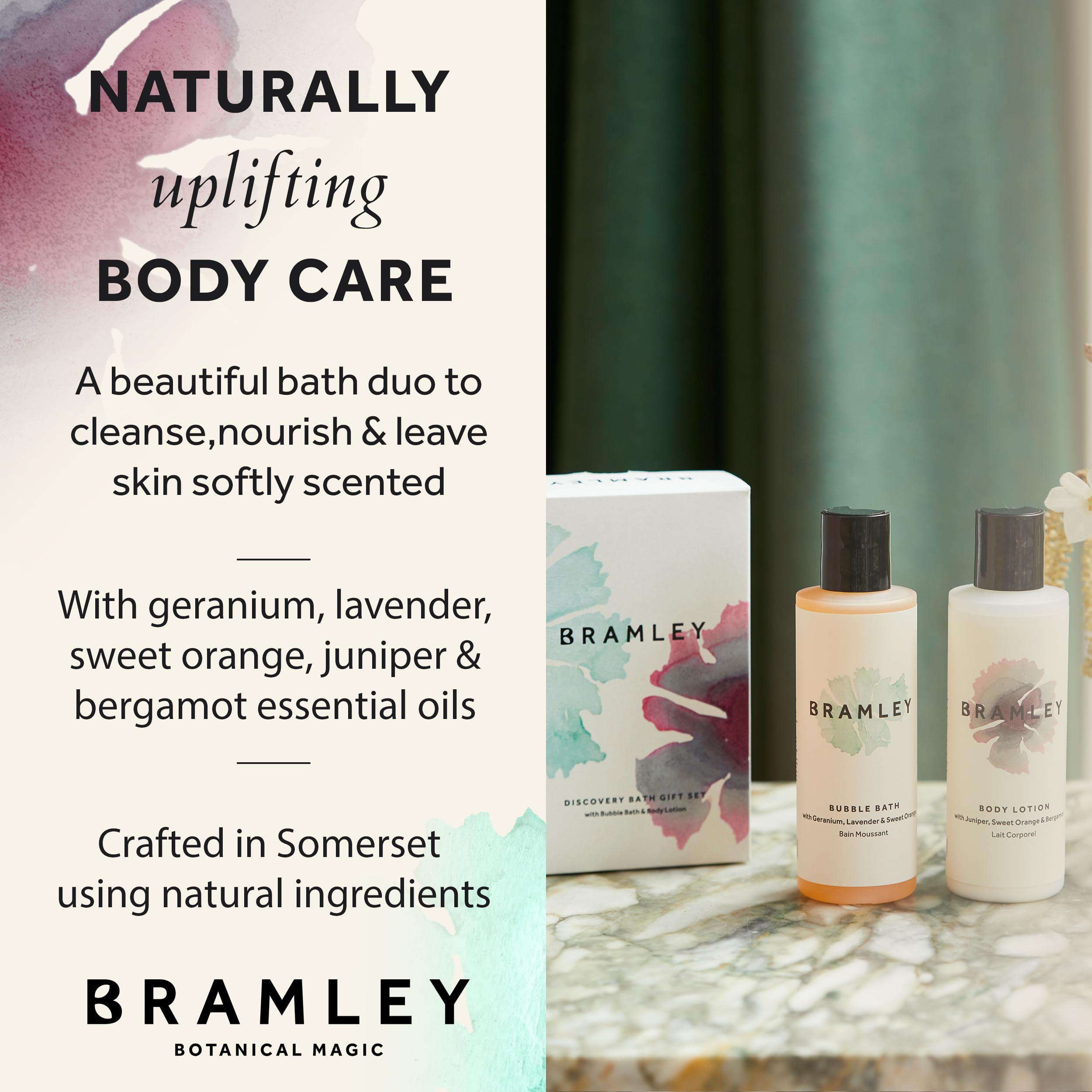 Bramley Discovery Bath Gift Set 2 x 100ml Body Lotion and Bubble Bath Natural Essential Oil Toiletries Gift for Women and Travel Kit