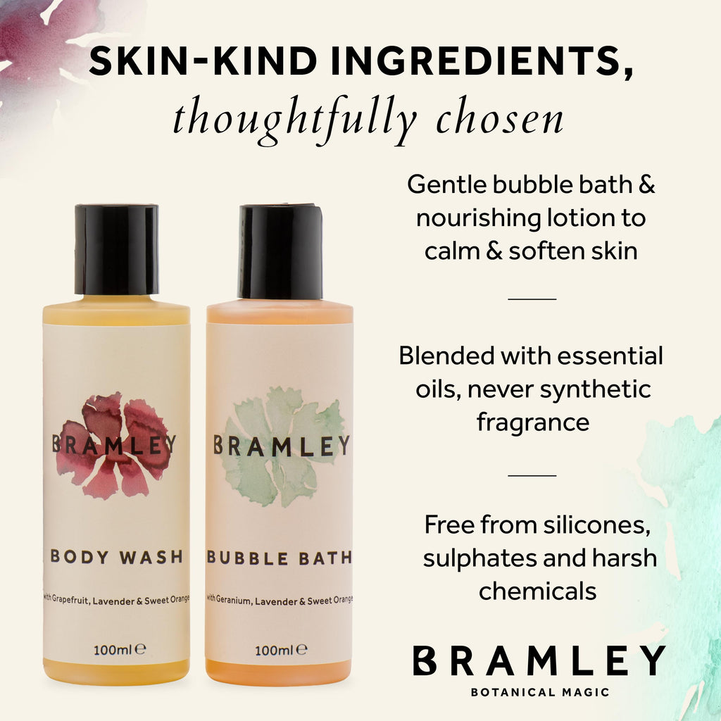 Bramley Discovery Bath Gift Set 2 x 100ml Body Lotion and Bubble Bath Natural Essential Oil Toiletries Gift for Women and Travel Kit