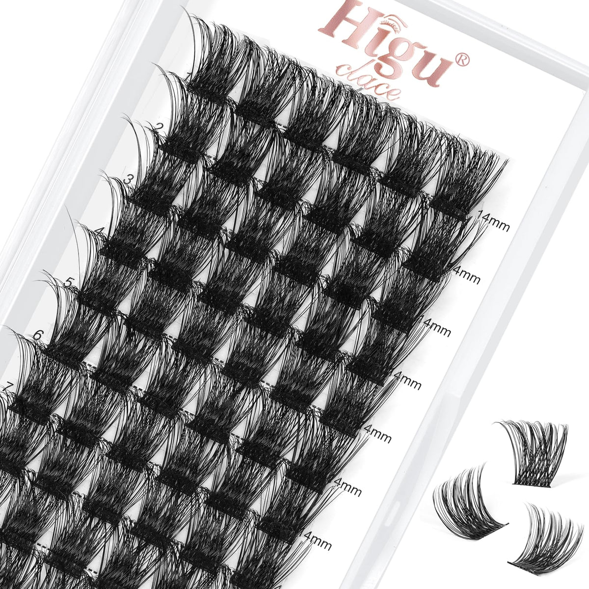 Lash Clusters 72pcs D Curl 14mm DIY Eyelash Extensions Thin Stem Individual Cluster Lashes Wispy Reusable