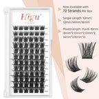 Higu clace Lash Clusters 72pcs - D Curl 14mm DIY Eyelash Extensions - Thin Stem Individual Cluster Lashes Wispy Reusable
