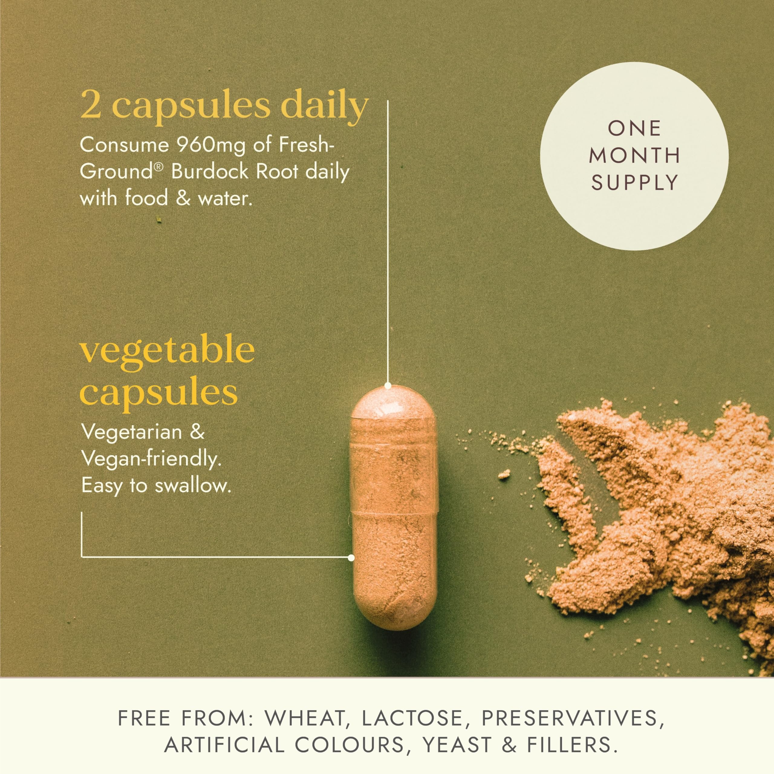 Fushi Organic Burdock Root Capsules - 60 Vegan Fresh-Ground Arctium Lappa Whole Food Supplement - BBE 07/2026