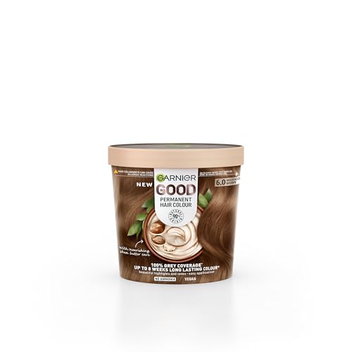 Garnier GOOD Permanent Hair Dye 6.0 Mochaccino Brown - Ammonia-Free Vegan Shea Butter for 100% Grey Coverage - Damaged Box