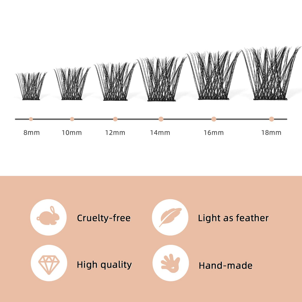 Higu clace Lash Clusters 72pcs - D Curl 14mm DIY Eyelash Extensions - Thin Stem Individual Cluster Lashes Wispy Reusable