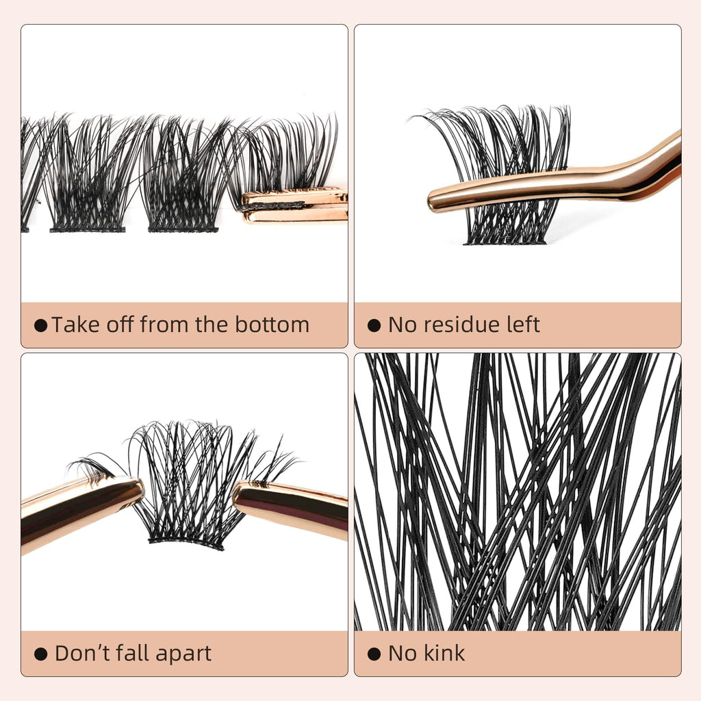 Higu clace Lash Clusters 72pcs - D Curl 14mm DIY Eyelash Extensions - Thin Stem Individual Cluster Lashes Wispy Reusable