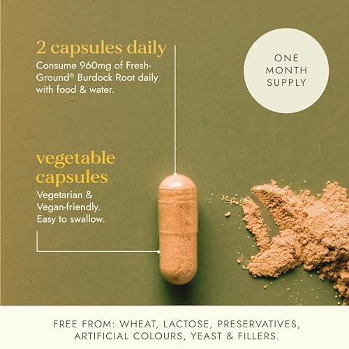 Fushi Organic Burdock Root Capsules - 60 Vegan Fresh-Ground Arctium Lappa Whole Food Supplement - BBE 07/2026
