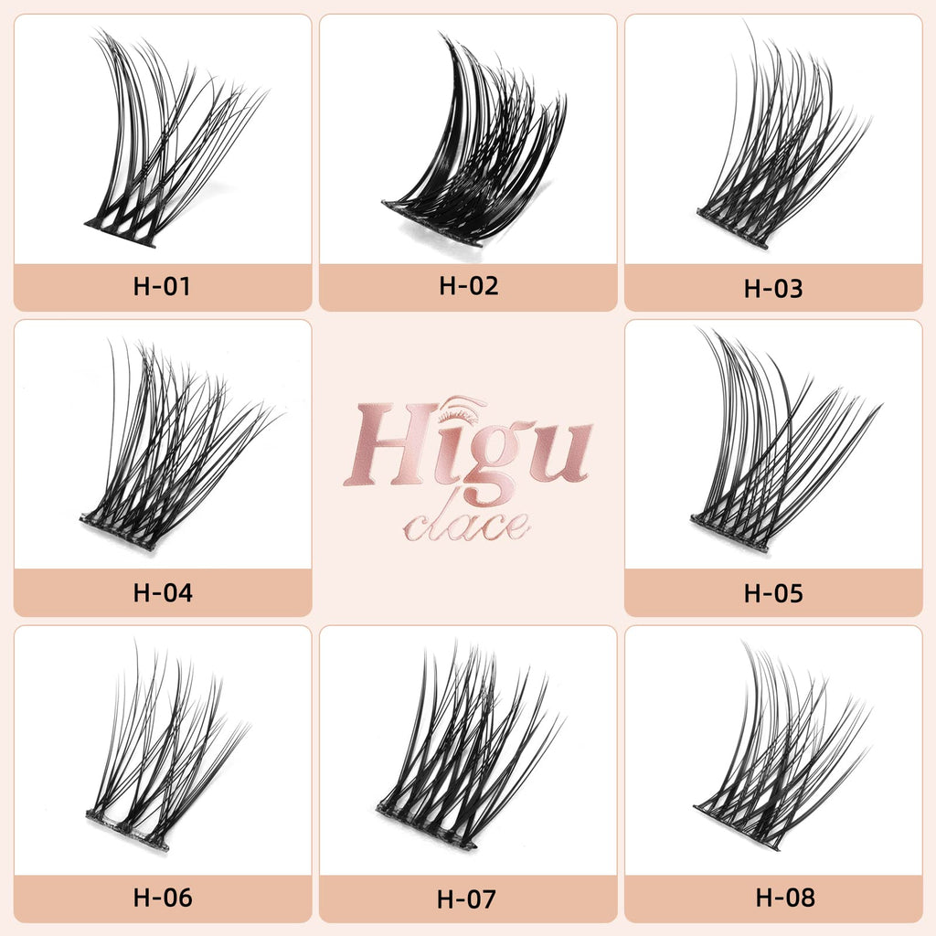 Higu clace Lash Clusters 72pcs - D Curl 14mm DIY Eyelash Extensions - Thin Stem Individual Cluster Lashes Wispy Reusable
