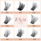 Higu clace Lash Clusters 72pcs - D Curl 14mm DIY Eyelash Extensions - Thin Stem Individual Cluster Lashes Wispy Reusable