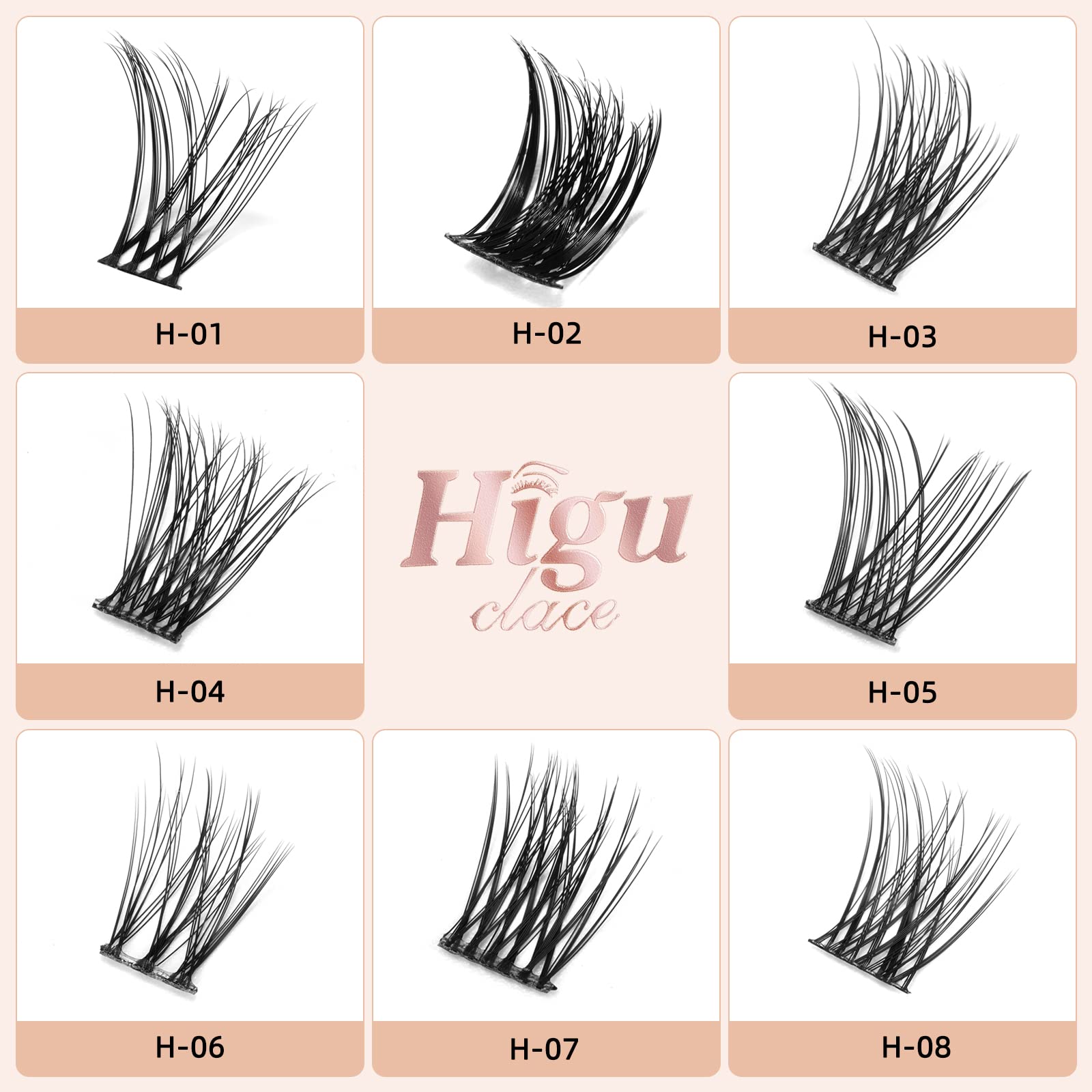 Higu clace Lash Clusters 72pcs - D Curl 14mm DIY Eyelash Extensions - Thin Stem Individual Cluster Lashes Wispy Reusable