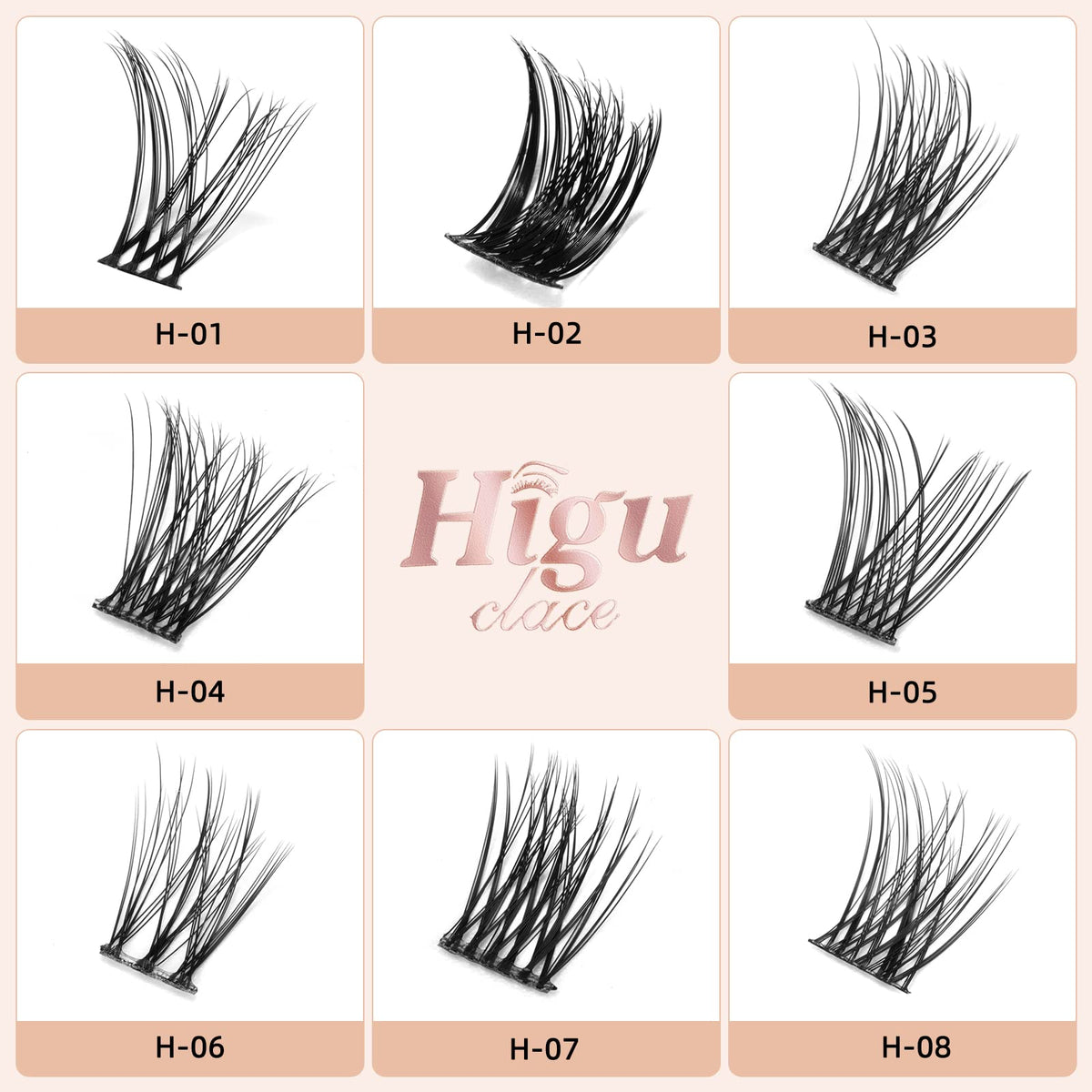 Higu clace Lash Clusters 72pcs - D Curl 14mm DIY Eyelash Extensions - Thin Stem Individual Wispy Reusable Lashes - New