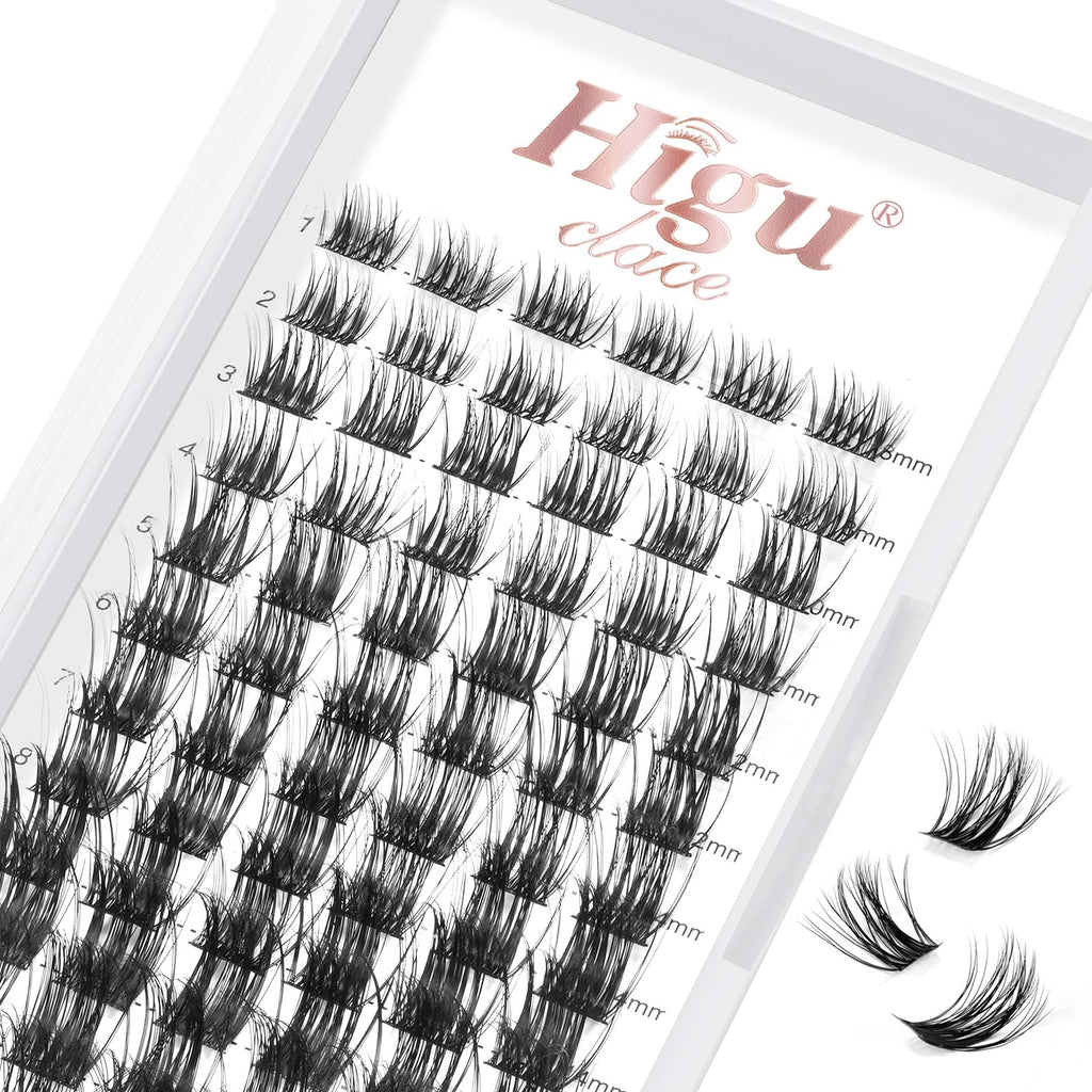 Higu clace Lash Clusters 72pcs - D Curl 14mm DIY Eyelash Extensions - Thin Stem Individual Cluster Lashes Wispy Reusable