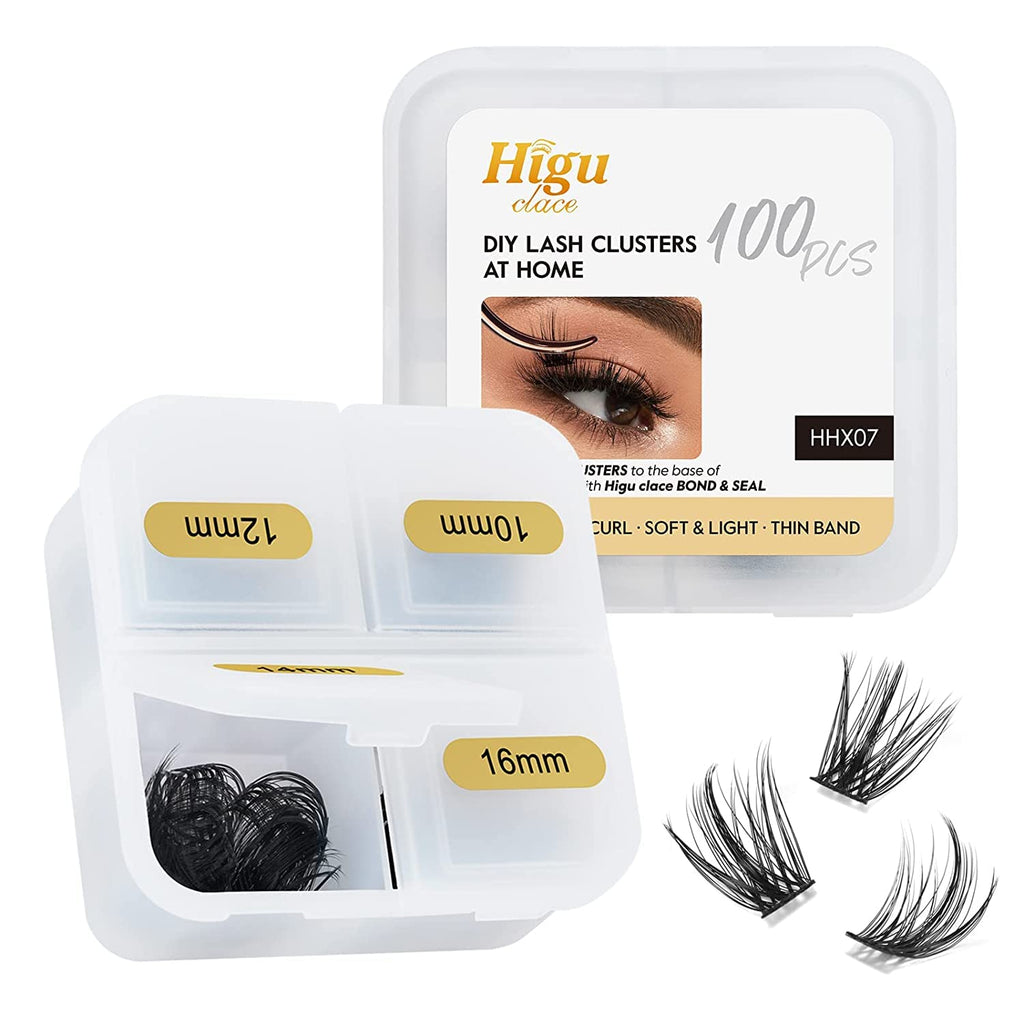 Higu clace Lash Clusters 72pcs - D Curl 14mm DIY Eyelash Extensions - Thin Stem Individual Cluster Lashes Wispy Reusable