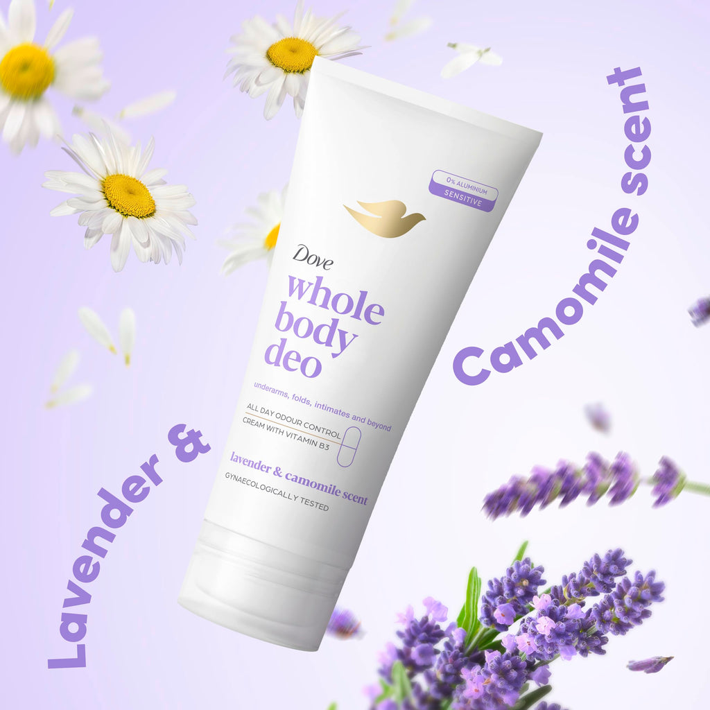 Dove Lavender & Camomile Whole Body Deodorant Cream - 0% Aluminium, Vitamin B3, All-Day Odour Control 75ml