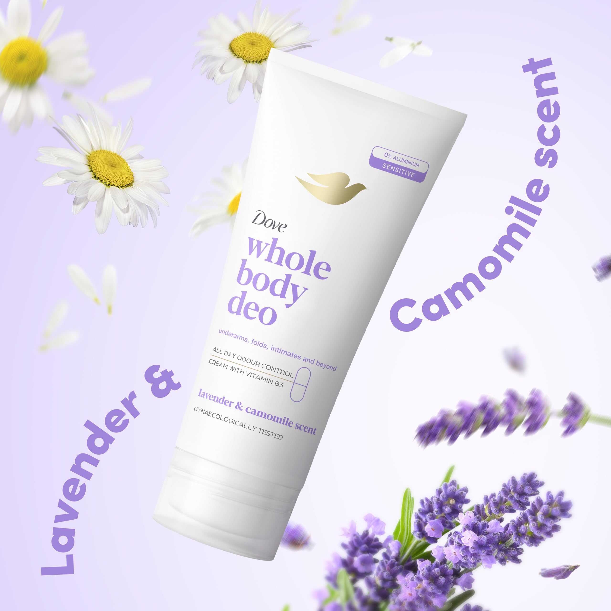 Dove Lavender & Camomile Whole Body Deodorant Cream - 0% Aluminium, Vitamin B3, All-Day Odour Control 75ml