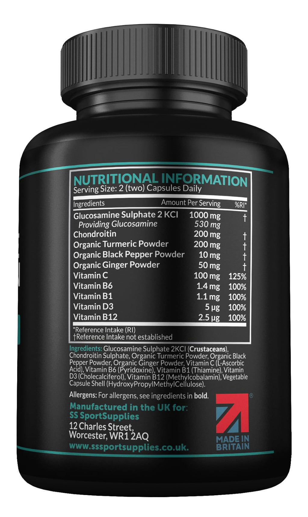 High Strength Glucosamine Chondroitin Complex 120 Capsules - 1000mg with Turmeric, Ginger, Vitamins C B6 B1 D3 B12 - BBE 03/2027