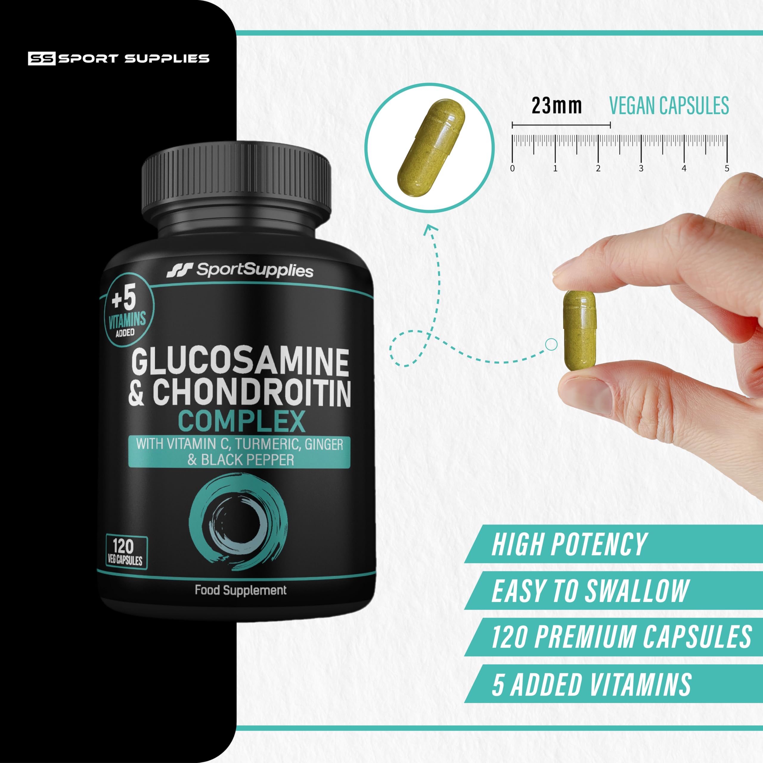 High Strength Glucosamine Chondroitin Complex 120 Capsules - 1000mg with Turmeric, Ginger, Vitamins C B6 B1 D3 B12 - BBE 03/2027