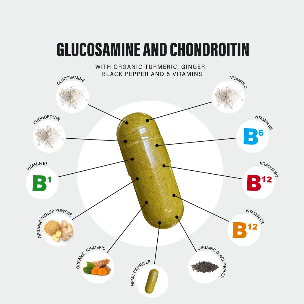 High Strength Glucosamine Chondroitin Complex 120 Capsules - 1000mg with Turmeric, Ginger, Vitamins C B6 B1 D3 B12 - BBE 03/2027