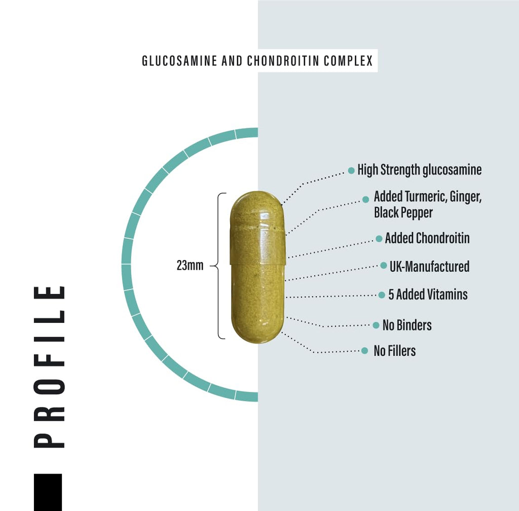 High Strength Glucosamine Chondroitin Complex 120 Capsules - 1000mg with Turmeric, Ginger, Vitamins C B6 B1 D3 B12 - BBE 03/2027