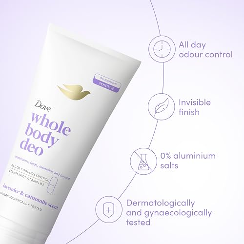 Dove Lavender & Camomile Whole Body Deodorant Cream - 0% Aluminium, Vitamin B3, All-Day Odour Control 75ml
