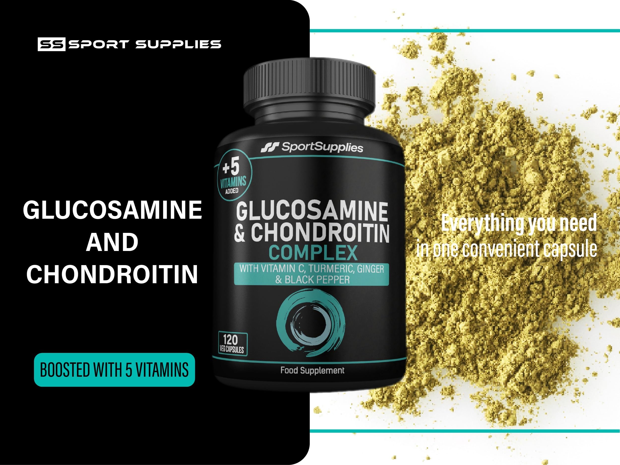 High Strength Glucosamine Chondroitin Complex 120 Capsules - 1000mg with Turmeric, Ginger, Vitamins C B6 B1 D3 B12 - BBE 03/2027
