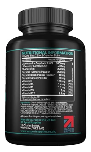 High Strength Glucosamine Chondroitin Complex 120 Capsules - 1000mg with Turmeric, Ginger, Vitamins C B6 B1 D3 B12 - BBE 03/2027