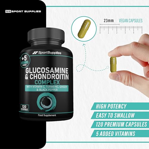 High Strength Glucosamine Chondroitin Complex 120 Capsules - 1000mg with Turmeric, Ginger, Vitamins C B6 B1 D3 B12 - BBE 03/2027