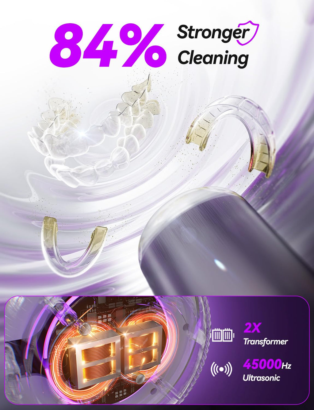 Beser Ultrasonic Retainer Cleaner, 2X Clean, 4X Sterilize, Dental Ultrasonic Tooth Cleaner Machine Pod for Aligner, Nightguard, Mouth Guard, Denture Cleaner Baths, Jewelry, IPX6, 200ML (Warm White) - Damaged Box