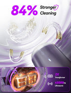 Beser Ultrasonic Retainer Cleaner, 2X Clean, 4X Sterilize, Dental Ultrasonic Tooth Cleaner Machine Pod for Aligner, Nightguard, Mouth Guard, Denture Cleaner Baths, Jewelry, IPX6, 200ML (Warm White) - Damaged Box