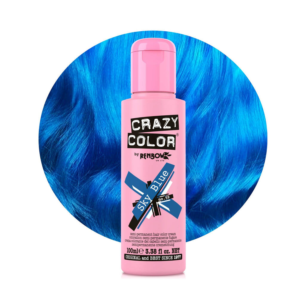 Crazy Color Semi-Permanent Hair Dye - Sky Blue 100ml - Vegan Cobalt Blue Conditioning Hair Colour - Damaged Box