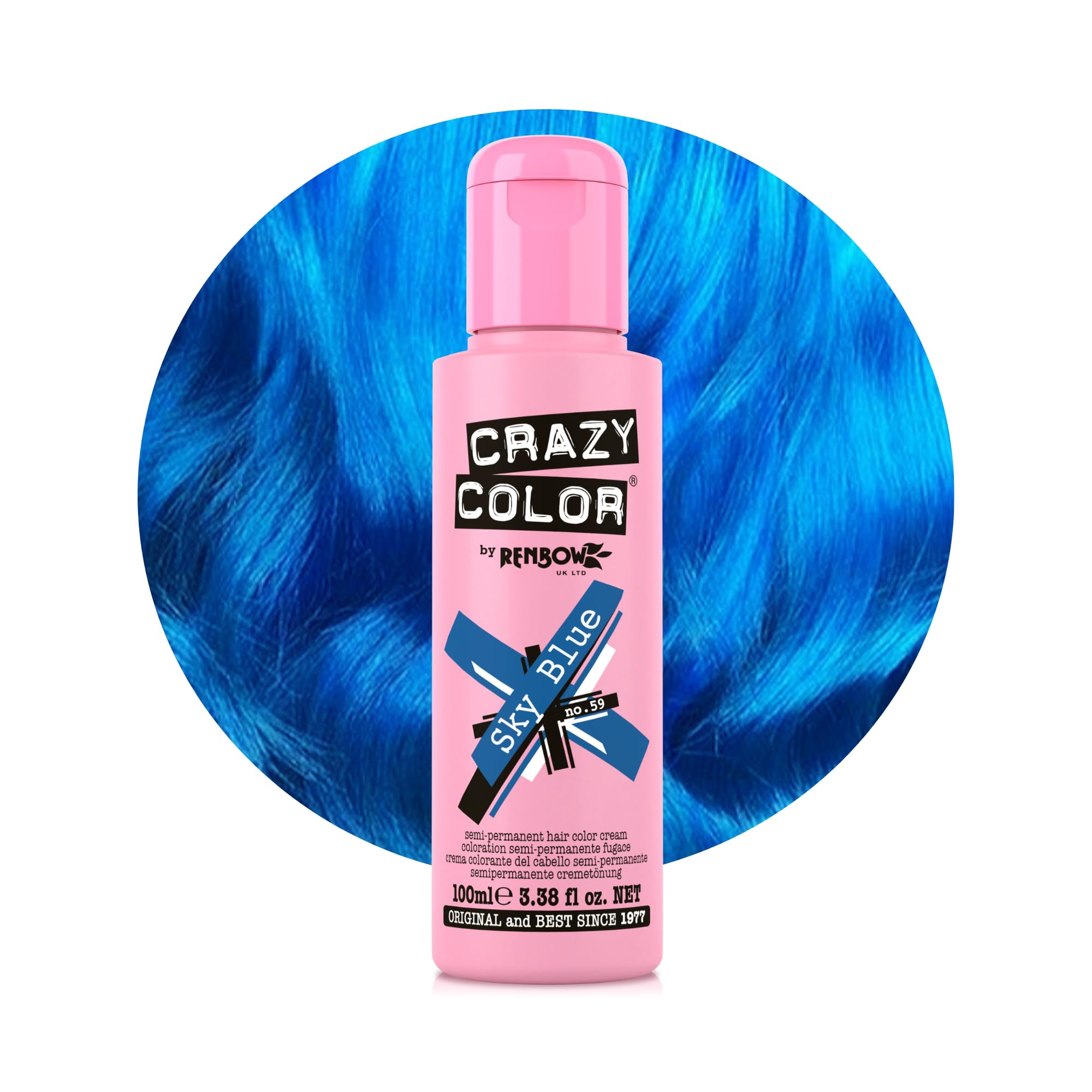 Crazy Color Semi-Permanent Hair Dye - Sky Blue 100ml - Vegan Cobalt Blue Conditioning Hair Colour - Damaged Box
