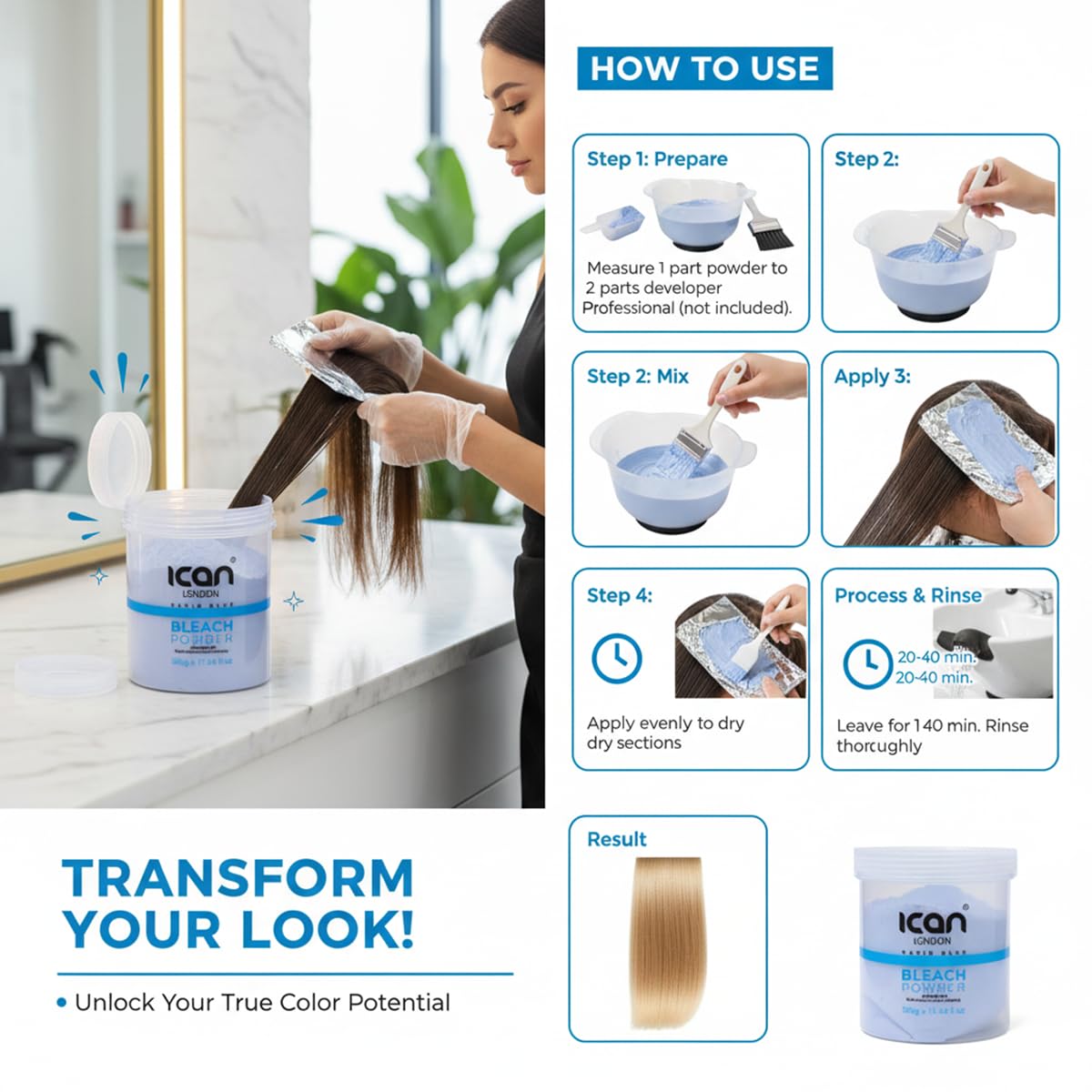 Rapid Blue Powder Bleach Hair Lightener 500g - Dust Free Professional Hair Dye Bleach - Damaged Box - BBE 09/2028