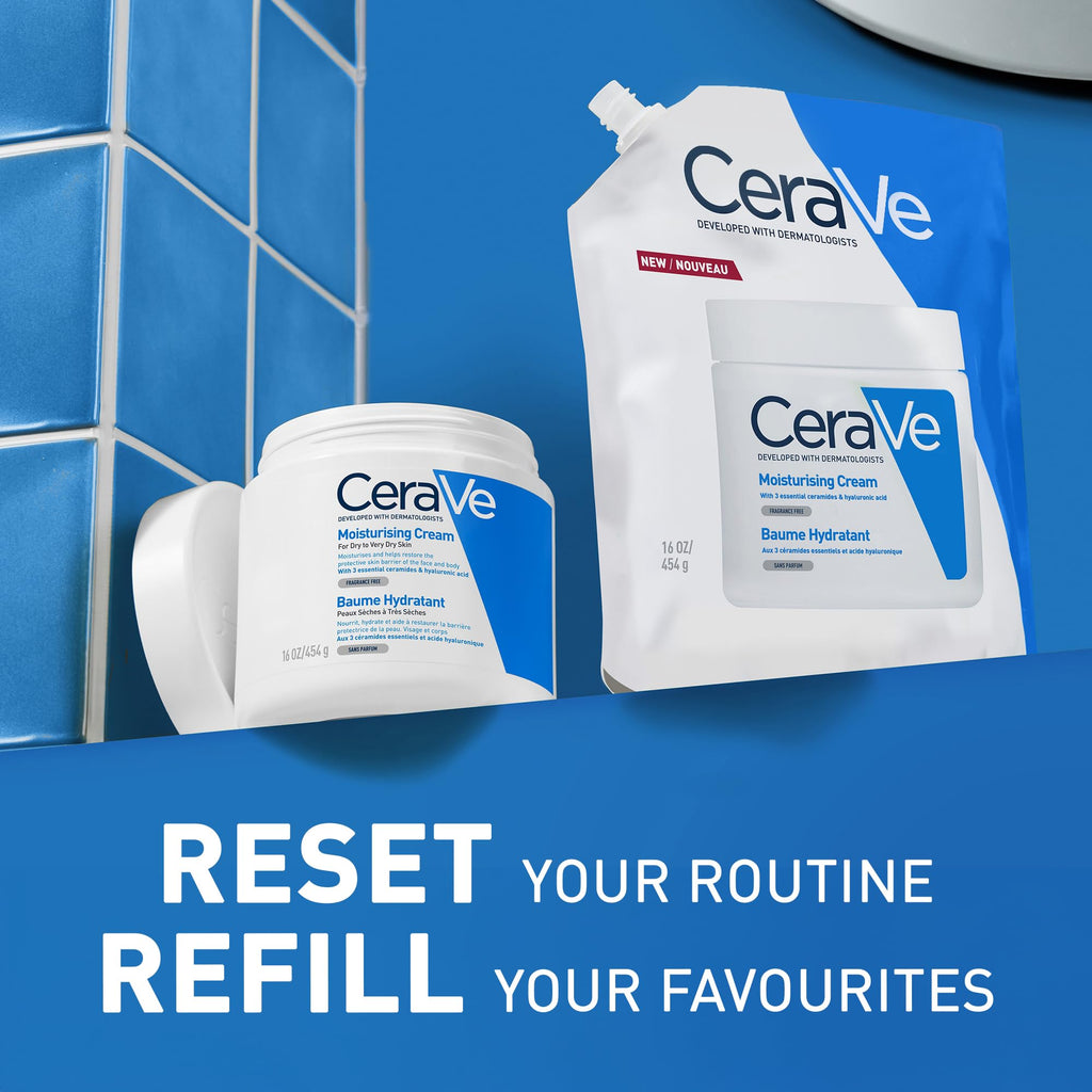 CeraVe Moisturising Cream Refill for Dry to Very Dry Skin With 3 Essential Ceramides, Hyaluronic Acid, Face & Body Cream, Fast Absorbing, Dermatologist Developed, 562ml