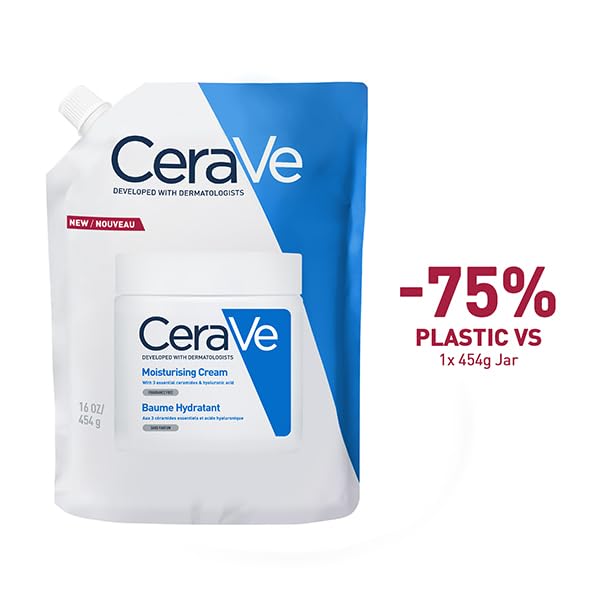 CeraVe Moisturising Cream Refill for Dry to Very Dry Skin With 3 Essential Ceramides, Hyaluronic Acid, Face & Body Cream, Fast Absorbing, Dermatologist Developed, 562ml