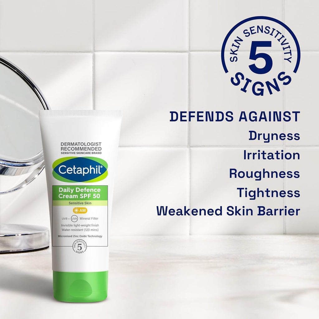 Cetaphil Daily Defence SPF for Sensitive Skin, SPF 30 Moisturiser/SPF 50 Mineral Sunscreen, Packaging May Vary - Damaged Box